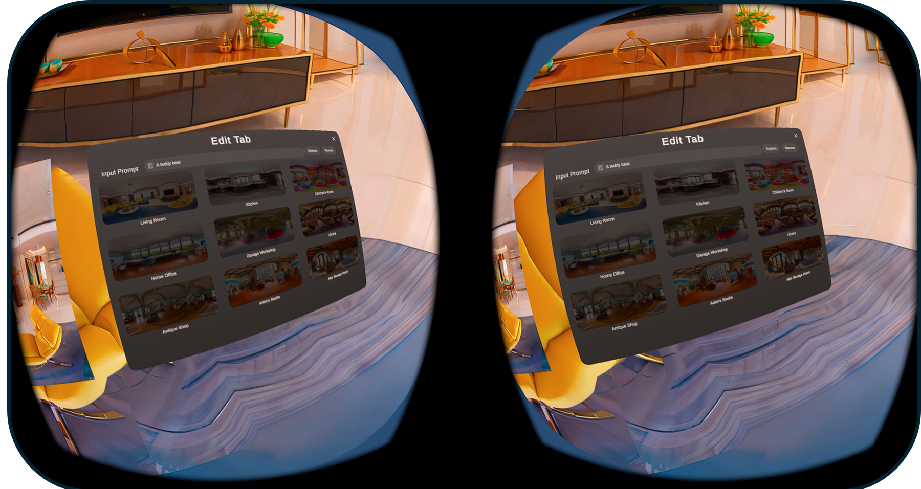 VR editing panel